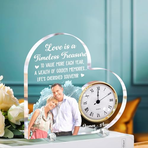 Macorner Personalized Acrylic Photo Desk Clock, Love is A Timeless Treasure, Husband Wife Presents for Him&Her