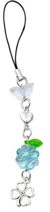 AOOOWER Herz-Taschen-Charm-Handy-Schlüsselband mit Schmetterling, Handy-Zubehör, multifunktionaler Schlüsselanhänger, Taschenanhänger für Damen, 13 cm, Acryllegierung, Kein Edelstein