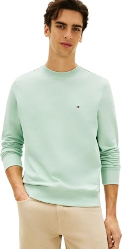 Tommy Hilfiger Uomo Felpa Essential Terry Crewneck con Scollo Rotondo, Verde (Crushed Mint), M