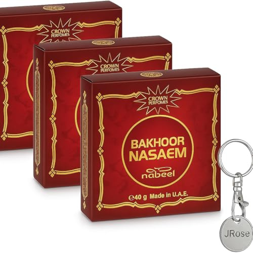 Nabeel Nasaem Oudh Bakhoor Incense Bricks 3 x 40g with JRose Trolley Coin – Arabic Home Fragrance Made in UAE, Strong Long-Lasting Scent