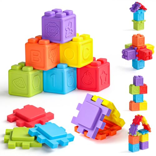 jerryvon Jouet Bebe 6 Mois, Cube Empiler d'Activité Bébé, Jeux Bebe 1 an, Jouet Montessori Bebe 6-12 Mois, Jouet Dentition Bébé 1 an, Jeux d Eveil et Sensoriel Bebe 1 an Cadeau Bebe Éducatif