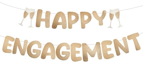 Happy Engagement Banner, Vorgespannte Glitzer Verlobungsparty Dekoration Glückwunsch Verlobten Banner Hochzeits und Junggesellinnenabschieds Zubehör (Champagnergold)