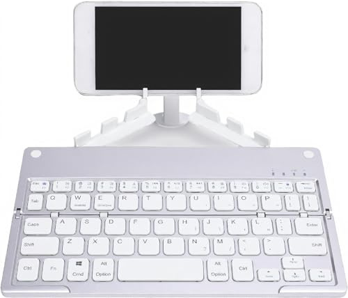 Topiky Foldable Bluetooth​ Keyboard with Phone Stand, Portable Foldable Travel Keyboard Ergonomic 60 Keys, Lightweight Travel Rechargeable Pocket for Phone Tablet Laptop (Silver White)