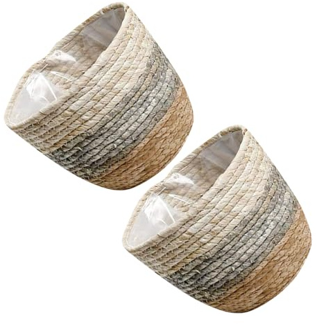 Levemolo 2 Paniers TisséS en Paille pour Plantes Cache-Pots Rustiques Multifonctions Paniers De Fleurs DéCoratifs pour Jardin Balcon Et IntéRieur Style Naturel Et Campagne 5.91X5.91X4.72In