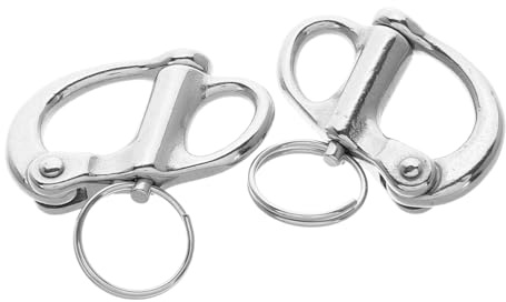 ARTSEWPLY 2pcs 35mm 316 Stainless Steel Self-locking Shackle Rope End Snap Hook Marine Quick Release Shackles Boat Sailing Rigging Hardware