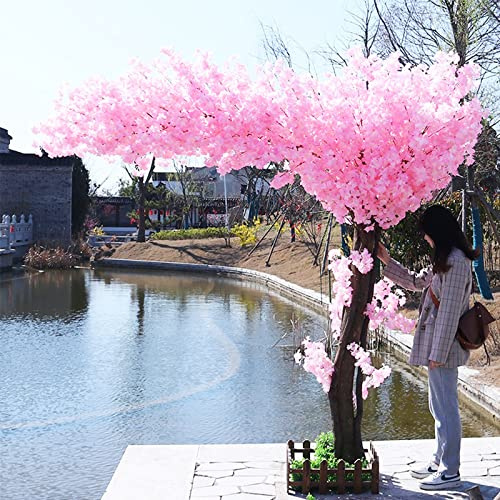 Árbol de flores de cerezo artificial, árbol de flor de flor de melocotón, simulación de árbol de flor rojo, árbol sakura, árbol de flor de cereza, árbol falso interior al aire libre 2x1.5m/6.5x4.9ft