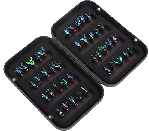 Dilwe Señuelos de Pesca con Mosca, Cebo con Caja de Almacenamiento, Gancho de Acero con Alto Contenido de Carbono para Pesca de Trucha, Lubina, Kit Surtido de 40 Piezas, Gran Herramienta para los