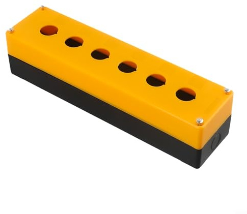 Jotekonoby 22 mm Stopp-Druckknopfschalter, wasserdichte Kunststoff-Steuerbox IP65, gelbe ABS-Industrie-Drucktastenschalterbox für staubdichte elektrische (6 Löcher)