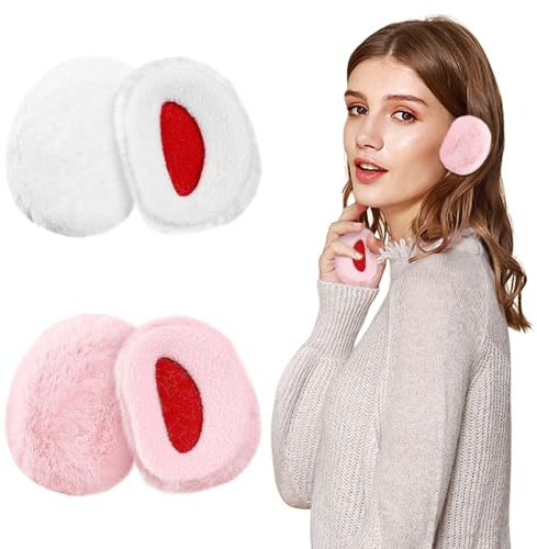 SilverChry Lot de 2 Paires de Cache-Oreilles Femme Homme, Earmuffs Doux et Chauds Sans Arceau, Protège-Oreilles Confortables pour l’Hive