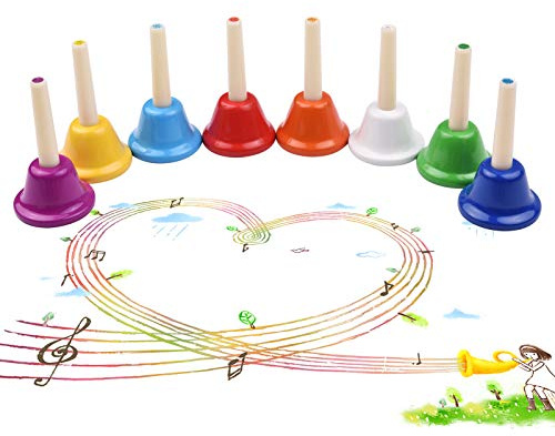 Generic Buntes 8-Noten-Diatonisches Klirren-Handglocken-Set aus Metall mit Lauter Resonanz für Kinderspielzeug