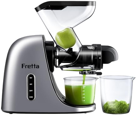 Fretta Estrattore di succo, con Ampio Scivolo di Caricamento, Senza BPA, Estrattore con Motore DC Silenzioso e Funzione Inversa masticating juicer machines (Argento)