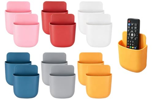 Kellegour 12 Piezas Caja de Almacenamiento de Control,Soporte de Pared de Control Remoto,Soporte para Mando a Distancia,Organizador Mando a Distancia para Lápiz,Móvil,Cepillo de Dientes,6 Colores