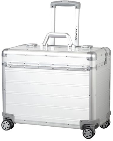 Alumaxx Pilotenkoffer Pandora aus Aluminium, Circa 36 x 47 x 25 cm, Vier 360 Rollen, 47 cm, 36 L, Silber Matt