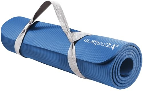 Glamexx24 Tappetino da Ginnastica e Fitness Premium, Antiscivolo e Extra Spesso, Varie Dimensioni, con Cinghia di Trasporto e Poster di Esercizi, Delicato sulla Pelle e Senza Ftalati