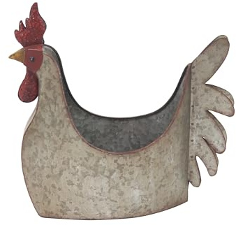 Deco 79 Metal Rooster Indoor Outdoor Planter Large Planter Pot, Planter 12 x 8 x 16, Gray