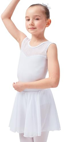 tanzmuster Kinder Ballettrock Eva zum Reinschlüpfen aus Baumwolle und Chiffon in weiß, Größe:128/134