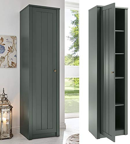 Lomadox Landhaus Stauraum-Gardrobenschrank im edlen englisch-grün - B/H/T ca.: 50/197/43 cm