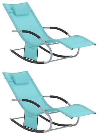 SoBuy 2er-Set Gartenliegen mit Kopfkissen 150x87x63cm Belastbar bis 150kg | 2er-Set Sonnenliegen mit Seitentasche, Stabilem Metallgestell, Outdoor Liegestuhl Atmungsaktivem Bezug, Türkis OGS28-HBx2