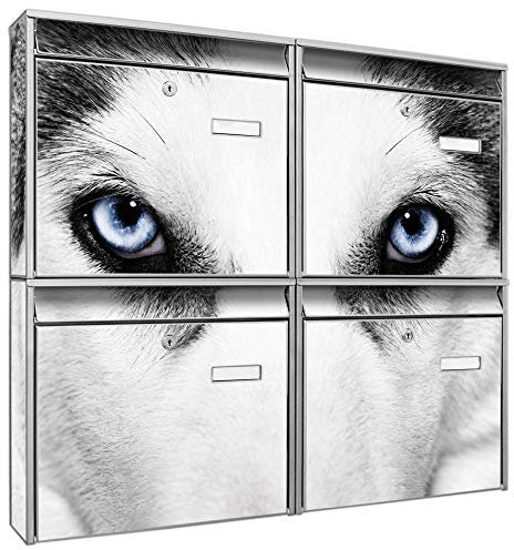 banjado Briefkastenanlage 4 Fach - Postkästen groß - verzinkter Stahl Silber DIN A4 Motiv Anouk - Briefkasten Set 4 Briefkästen Namensschild, 2 Schlüssel, Montagematerial