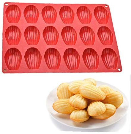 TOSSPER 1pc 18 Cavity Shell Madeleine Moules en Silicone, Biscuits Shell Gâteau Outils pour Chocolat Bakeware Faire Cuire des Biscuits