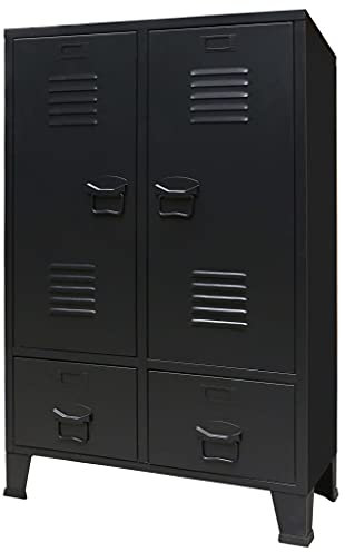 TEWTX7 Metall Industrie-Stil Kleiderschrank mit 2 Türen und 2 Schubladen, Garderobenschrank mit 2 verstellbaren inneren Einlegeböden, Einfacher Zusammenbau, Metall