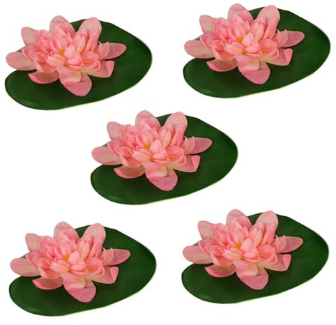 5 Pack Large 24cm Pink Floating Lily Artifical Pond Plant Decoration Lillies