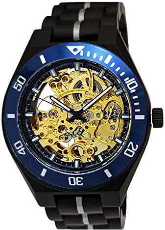 Holzwerk Germany Handgefertigte Automatik Skelett Herren-Uhr Öko Natur Holz-Uhr Holz Armband-Uhr Braun Schwarz Gold Blau Analog