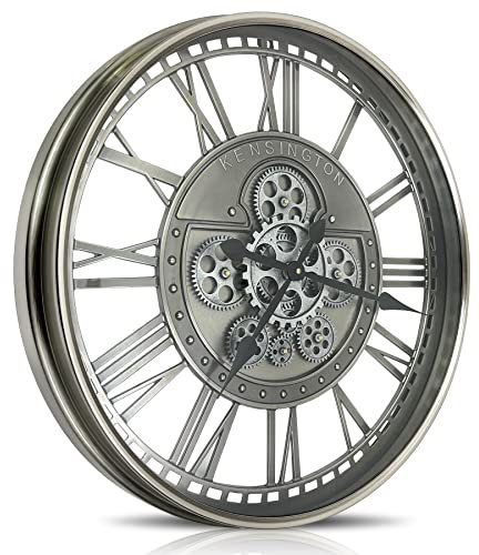 DORBOKER Wanduhr Groß mit Beweglichen Zahnrädern Moderne Industrial Steampunk XXL Vintage Retro Antike Metall Uhr für Küche Wohnzimmer Zuhause Bar Schule(53.5cm, Gunmetal Romische Zahlen)