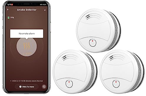 Smart WiFi Smoke Detector with 10-Year Battery, with Replaceable Battery, EN14604, 85 dB Alarm, WiFi Fire Alarm Compatible with Tuya/Smart Life APP - 3 Pieces