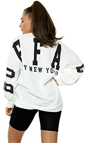 REAL LIFE FASHION LTD Ladies Buffalo New York Slogan Long Sleeve Casual Crew Neck Sweatshirt Women’s Pullover City New York Buffalo Slogan Print Oversized Jumper Baggy Tops (Cream, UK 12)