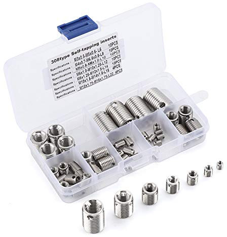 Insert fileté en Acier Inoxydable, Insert fileté Autotaraudeur, Acier Inoxydable 58 Pièces pour l'industrie de du Plastique en Métal Bricolage Intérieur