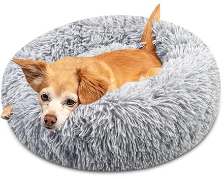 Brevanza Hundebett Rund, Katzenbett Flauschig, Hundekissen Waschbar, Hundebetten Donut, Hundekorb PlüSch, HundeköRbchen, Katzenkissen, Welpenbett FüR MittelgroßE Kleine Hunde, 50cm Durchmesser, Grau