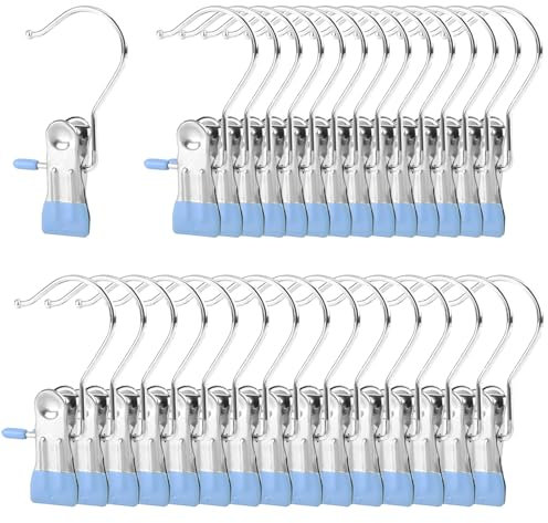Klemmhaken, 30 Klammerhaken StiefelaufhäNgung Mini-Kleiderhaken WäSche AufhäNgen HandtuchaufhäNger Ohne NäHen Klammern Sockenklammern AufhäNger für HandtüCher Klammer Klammern Metall (Blau)