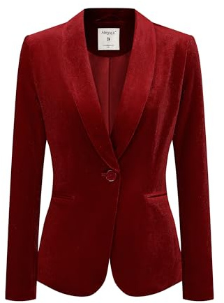 Allegra K Damen Velvet Blazer Einfarbig Schalkragen Knopf Samt Büromantel Rot XS