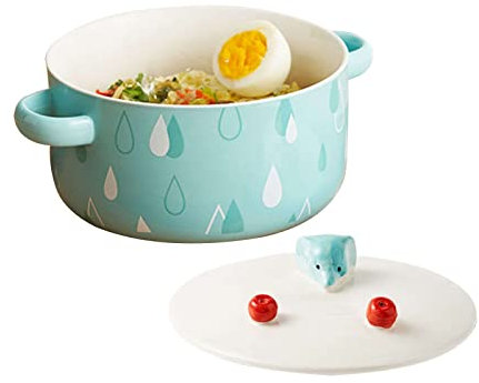 Keramik-Ramenschalen, Porzellanschalen for Suppe, Suppentasse, 800 ml, japanische Instant-Nudelschüssel mit Handyhalter, französische Zwiebel-Suppenschüssel und Deckel for Schlafsaal, Zuhause, Büro, R