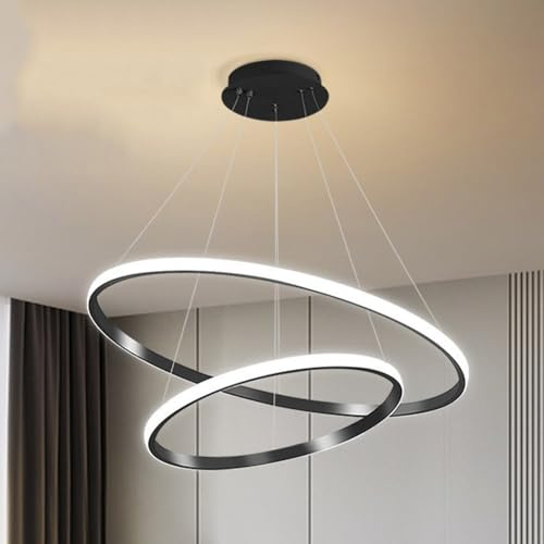Mengjay Moderne LED pendelleuchte esszimmer dimmbar hängelampe esstisch, Linear design hängeleuchte,Kronleuchter Küchen LED Wohnzimmer Deckenleuchten,Dimmbar Pendellampe 3 Farben dimmbar (Schwarz)