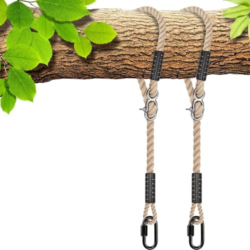 SELEWARE Hamac en Corde de Fixation pour balançoire – Balançoire réglable avec Mousqueton pour Chaise Suspendue, Peut Supporter 453 kg, Arbre de Suspension pour balançoires, hamacs de Yoga, 100 cm