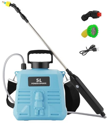 Pulverizador alimentado por batería de 1.35 galones | Pulverizador eléctrico a batería, mango recargable con varita retráctil y pulverizador de agua con correa ajustable para el hombro