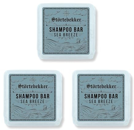 Störtebekker® Premium Shampoo Bar Sea Breeze (3x) – fast schampo män och kvinnor – 3-i-1 duschtvål män för hår, hårbotten och skägg – fuktschampo – vegansk, handgjord – 3 x 100 g