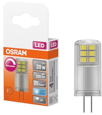 OSRAM SPECIAL PIN CL 20 LED-Lampe mit Retrofit-Stecksockel G4, dimmbar, Pin-Form, 2W, 200lm, 4000K, kaltweißes Licht, gute Rundumlichtausstrahlung, lange Lebensdauer, 4 Jahre Garantie