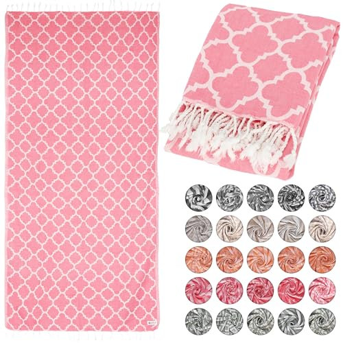 Lukkum® Oeko-TEX® Leopard Morrocan Muster Leo Pestemal Strandtuch Saunatuch Badetuch Hamamtuch Groß Baumwolle Duschtuch Handtuch Pareo Yoga Decke Sporttuch Sarong Rosa (Flamingo Pink, Morrocan)