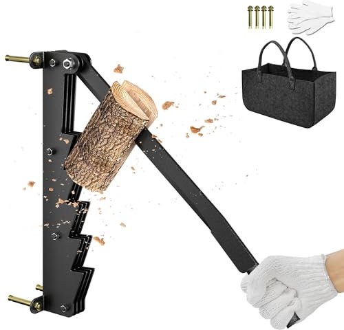 SUBTLETY Divisor de madera manual montado en la pared, separador de leña de acero, con mango antideslizante, herramienta para dividir madera, ahorro de trabajo, cortador de madera para camping al aire