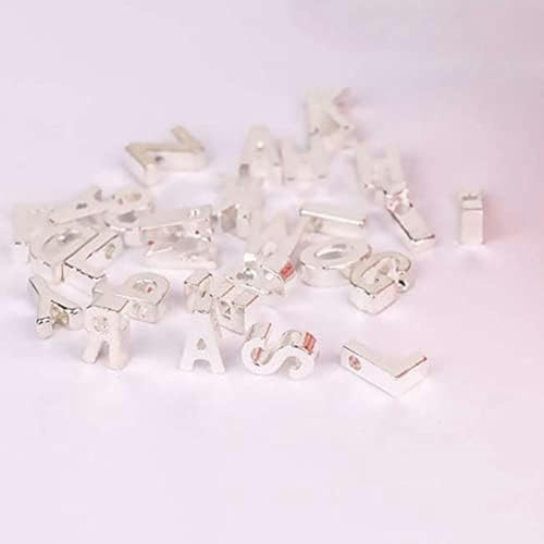 26 Stück Metall Goldfarbene Alphabet-Perlen mit großem Loch für Halskettenanhänger AZ 26 Buchstaben-Perlen für die Herstellung von DIY-Schmuck, Zubehör-Silberfarben