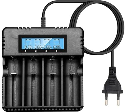 Batteriladdare, LCD-display, intelligent litiumjonladdare, multifunktionell batteriladdare, fyra uttag, kompatibel med flera 3,7 V litiumjonbatterier