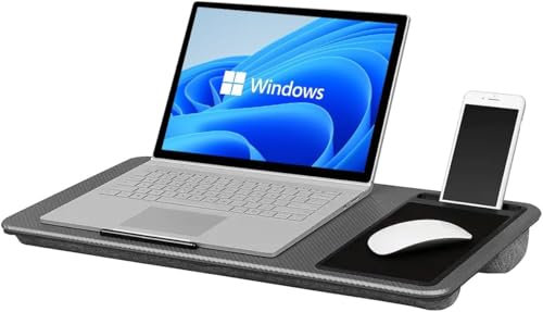 Plateau pour ordinateur portable avec coussin de support | Support portable pour ordinateur portable avec tapis de souris intégré et support de téléphone | Lit canapé sol tablette bureau pour la