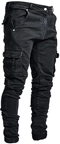 Pantalones Vaqueros Con Bolsillos Laterales Para Hombre EláSticos Pantalone Vaqueros Para Hombre Con Cintura De Goma Pantalones De Ocio Monocolor Pantalones De Trekking Holgados Vaqueros Ajustados