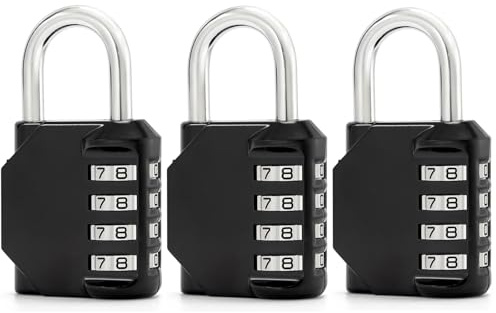 3 Stück Zahlenschloss Vorhängeschloss 4 Stellig Zahlencode Schloss für Schule, Gym Locker, Garage, Gatter, Hasp Cabinet, Storage (3, Schwarz)