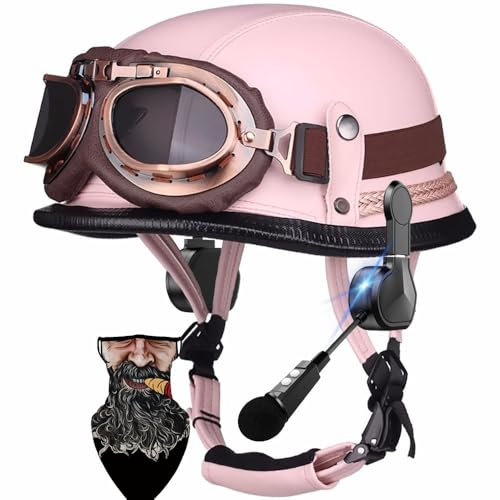 Casco Moto Vintage Semi-Aperto con Bluetooth - Casco Scooter Uomo/Donna in ABS Rinforzato,Certificato ECE,Strato EPS + Bordo PU Premium, Design Retrò in Pelle e Interno Traspirante