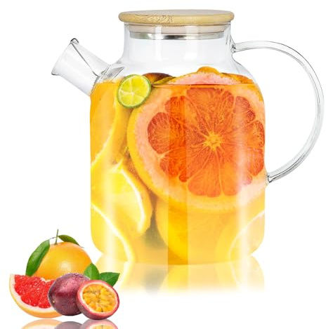 1.8 Liter 60 Ounces Glass Pitcher with lid iced Tea Pitcher Water jug hot Cold Water ice Tea Wine Coffee Milk and Juice Beverage Carafe(with Brush)