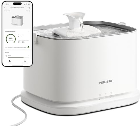 PETLIBRO Dockstream 2 Fuente Agua Gatos, Bebedero Automático App WiFi, 23dB Silencioso, Fácil Limpieza, 3L Acero Inoxidable, sin BPA — Versión Cable Alimentación, Blanco